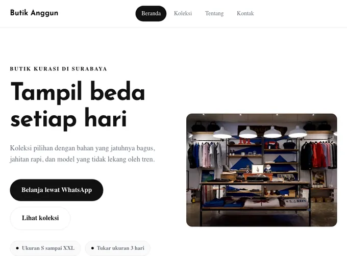 Pratinjau template Butik Anggun