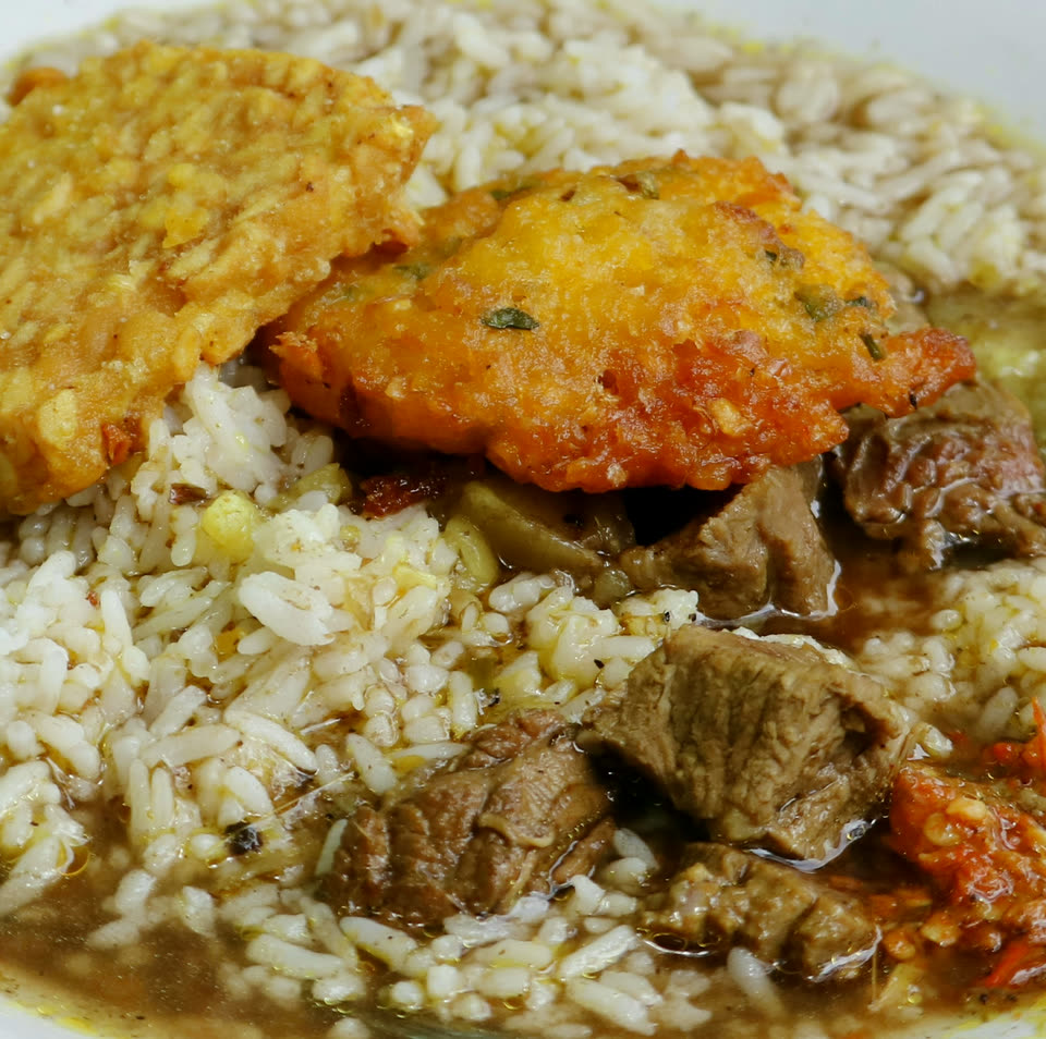Rawon with empal beef and rice